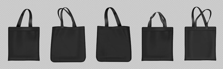 Free Vector black tote bags set on transparent background