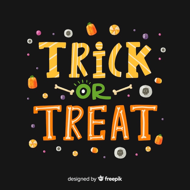 Free vector black trick or treat lettering with candies