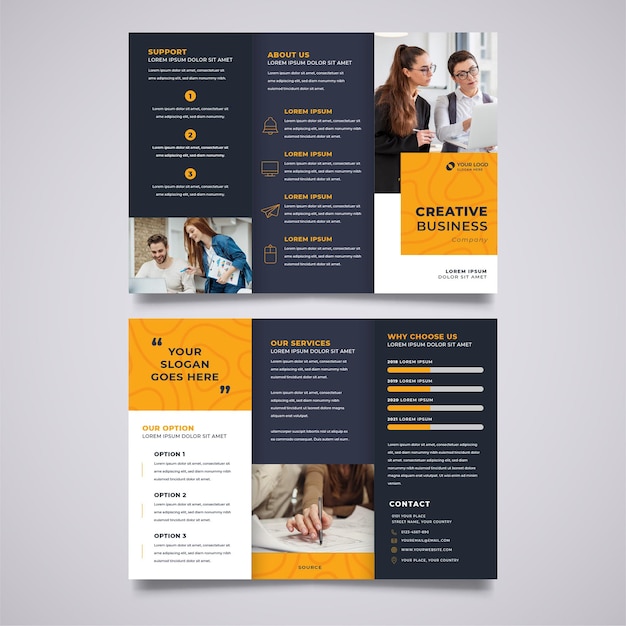 Free vector black trifold brochure print template