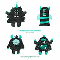 Free vector black and turquoise monster collection