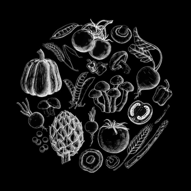 Free vector black vegetable design collection