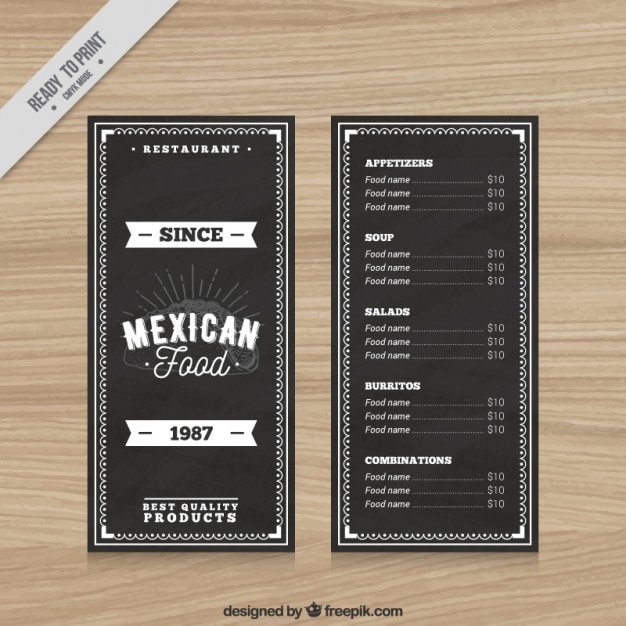 black vintage mexican restaurant menu