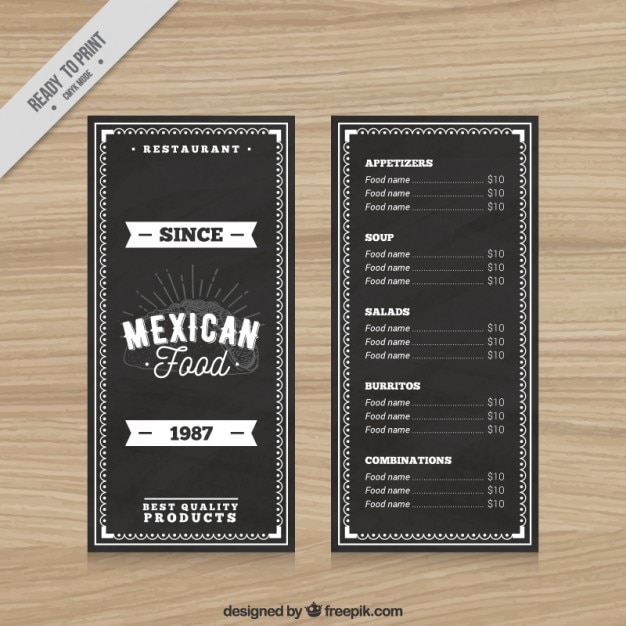 Free vector black vintage mexican restaurant menu