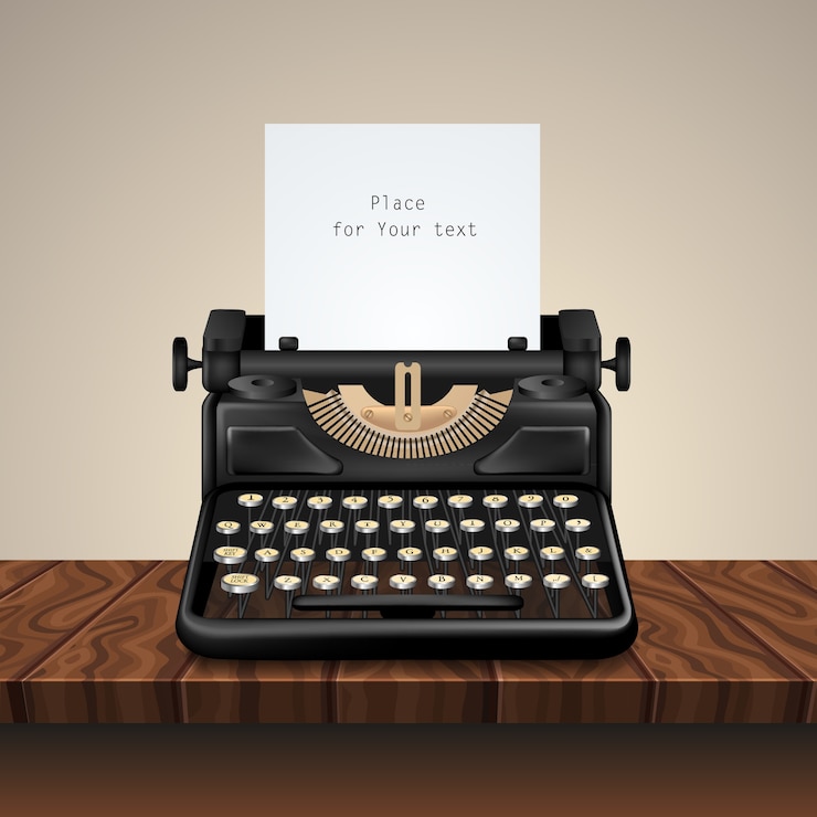Free Vector black vintage typewriter on wooden table