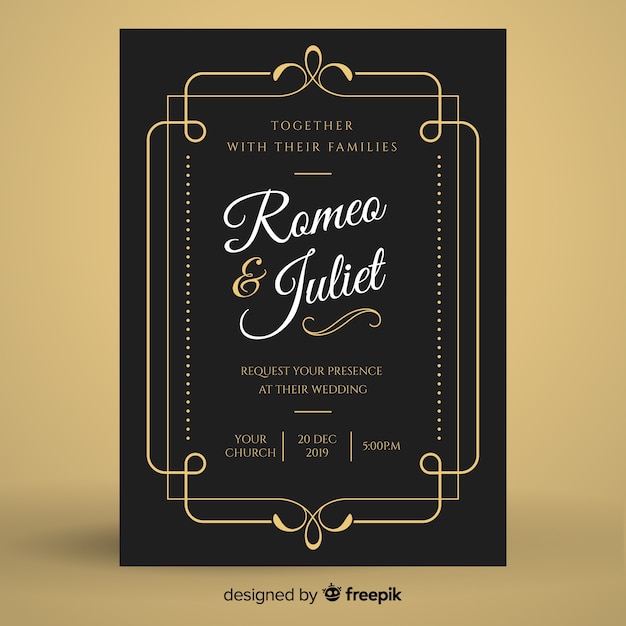 Black vintage wedding invitation template