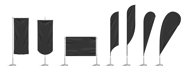 Black vinyl flags and set banners on pole