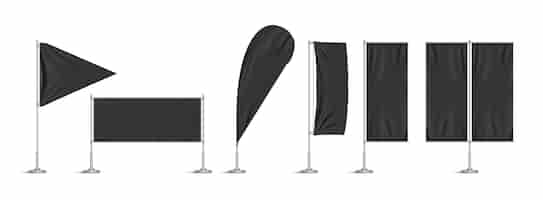 Free vector black vinyl flags and set banners on pole