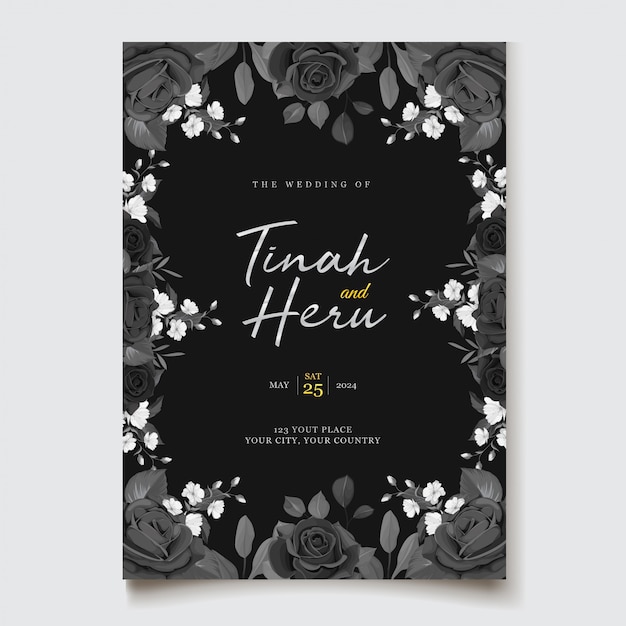 Free vector black watercolor floral invitation theme