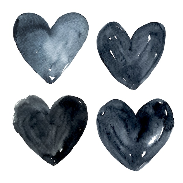 Black watercolor hearts collection