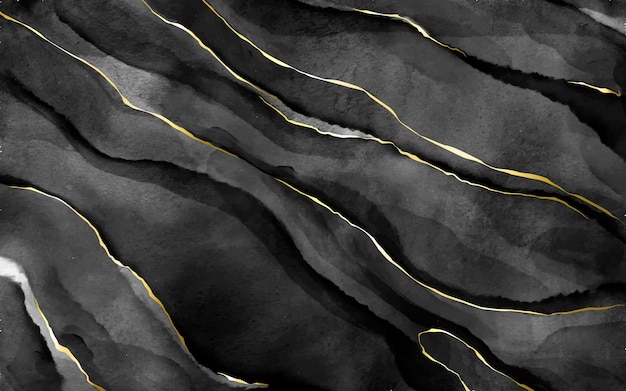 Free vector black watercolor stone with golden veins