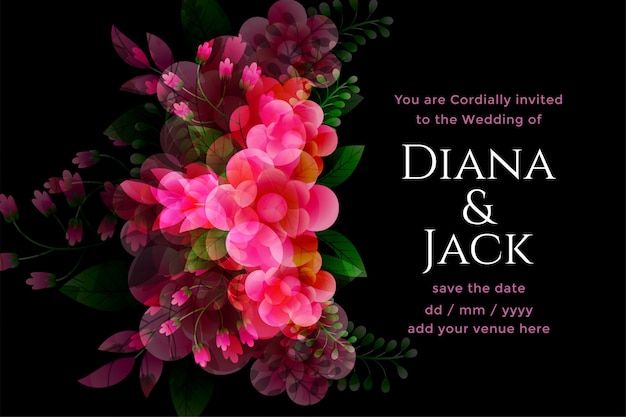 Free vector black wedding card with flower decoration template