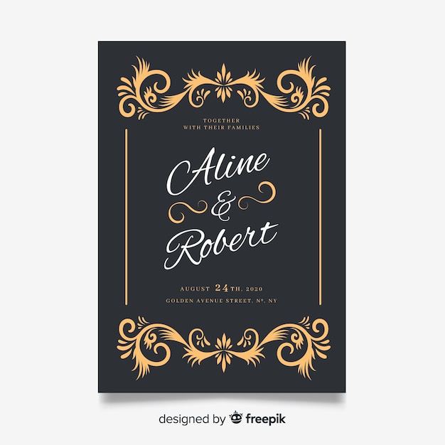 Black wedding invitation template