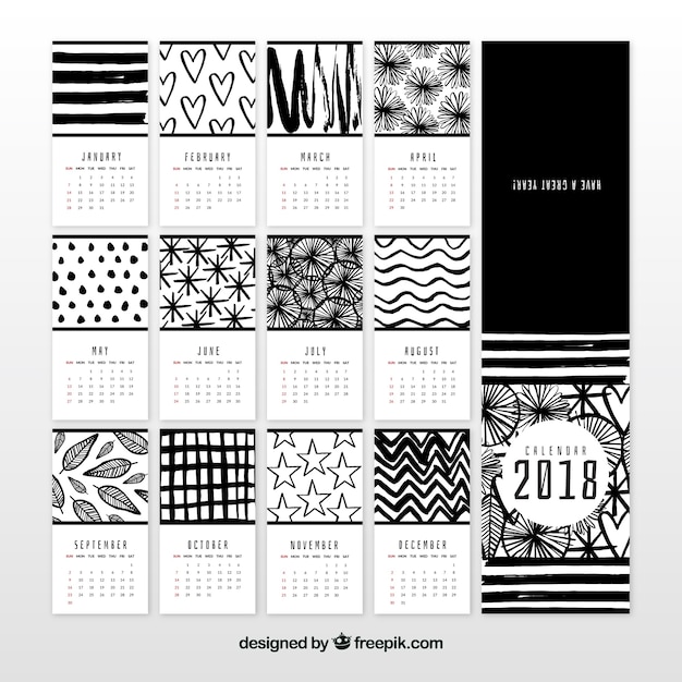 Free vector black and white 2018 calendar