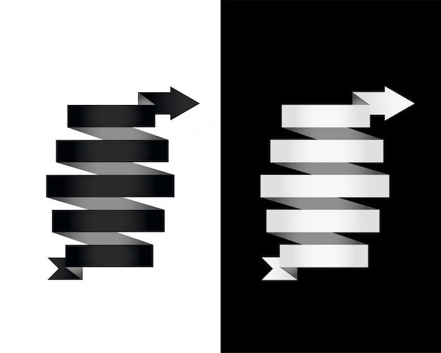 Black and white 3d banner ribbon arrow