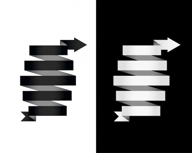 黒と白の3 Dバナーリボン矢印