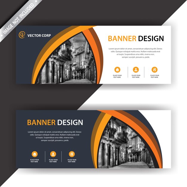 Black and white banner with orange details 