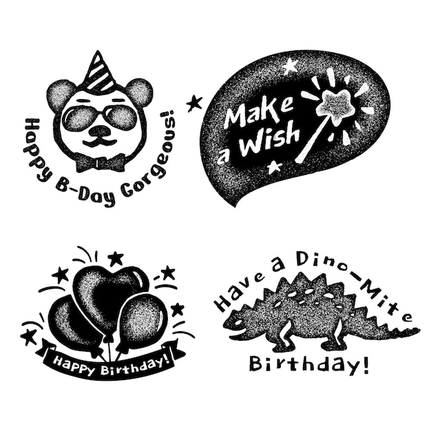 Black and white birthday stickers