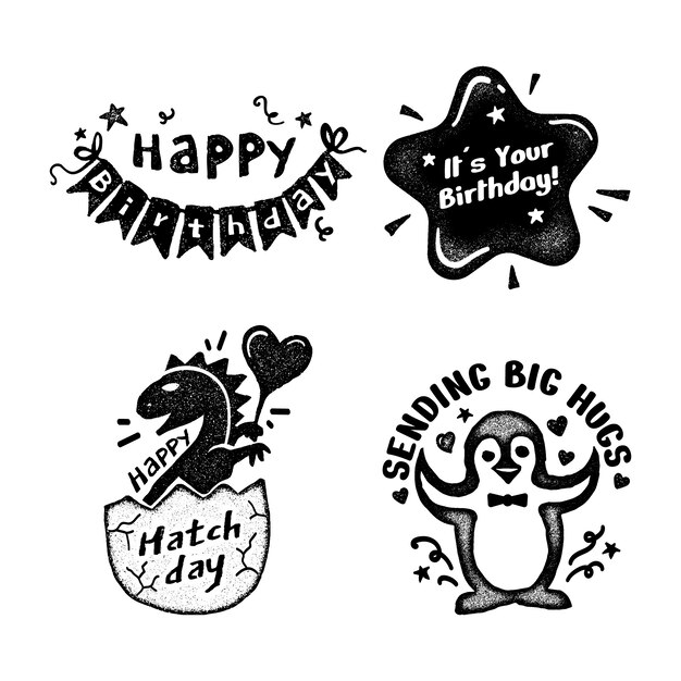 Black and white birthday stickers