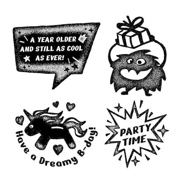 Free vector black and white birthday stickers