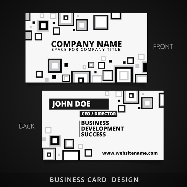 Black and white business card design with square shapes