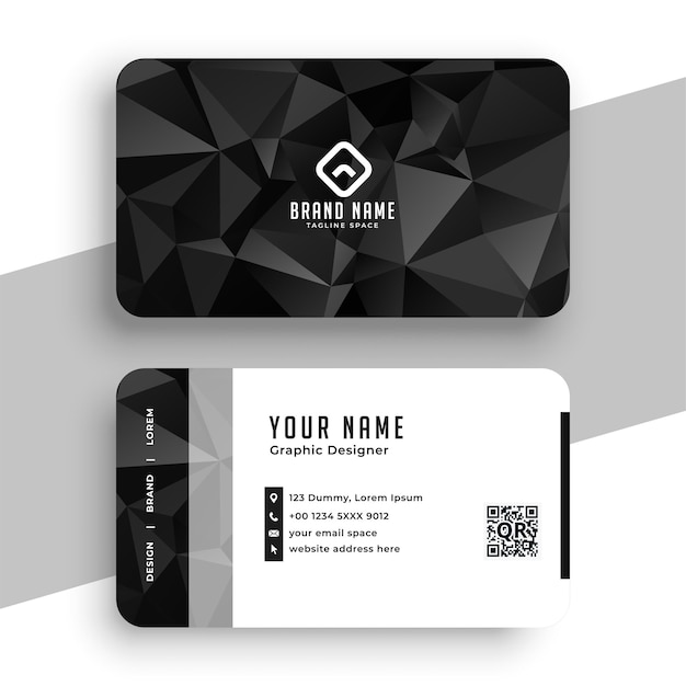 Black and white business identity card layout in low poly style