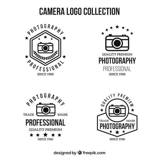 Vettore gratuito collezione logo della fotocamera in bianco e nero