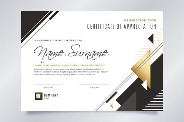 Black and white certificate with golden details