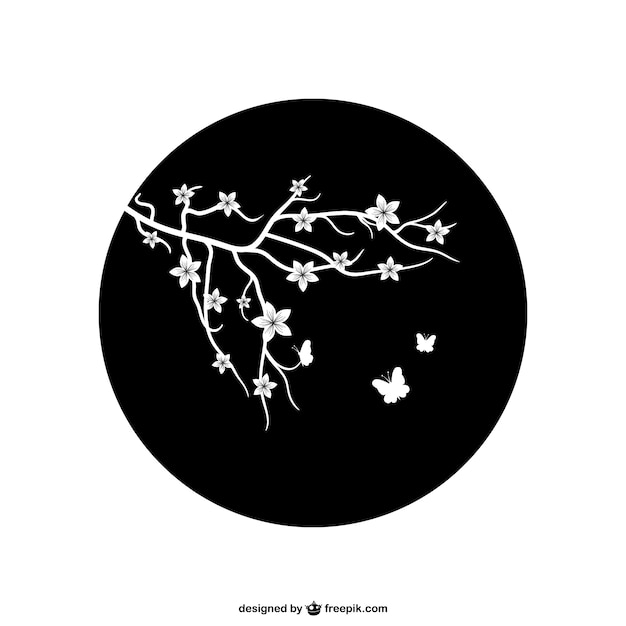 Free vector black and white cherry blossoms