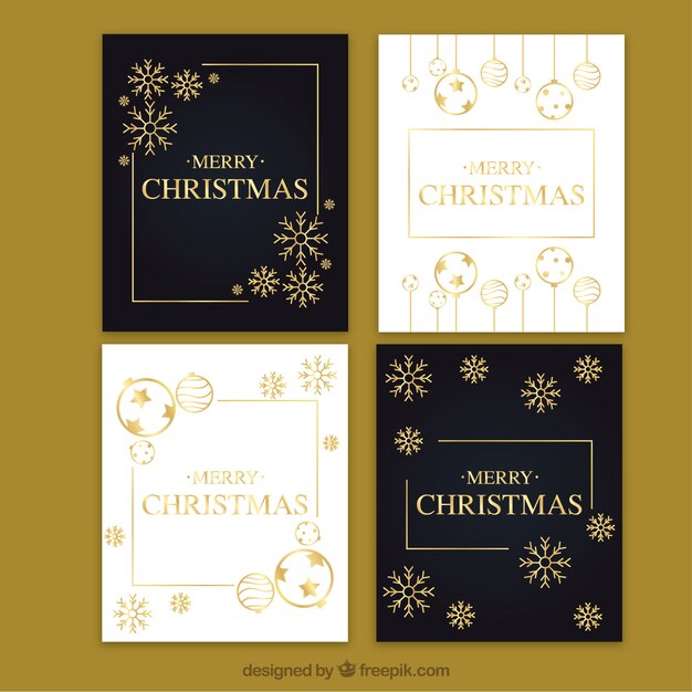 Black and white christmas cards with golden elements