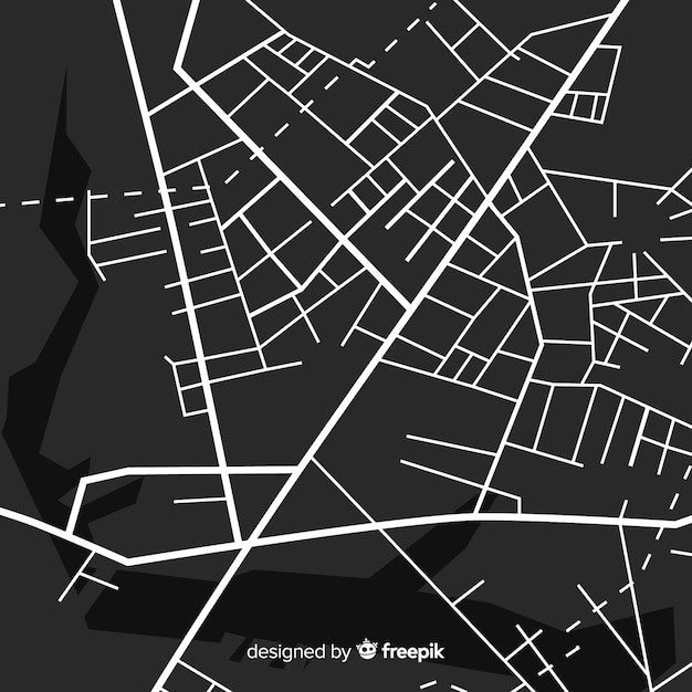 Black and white city map with route