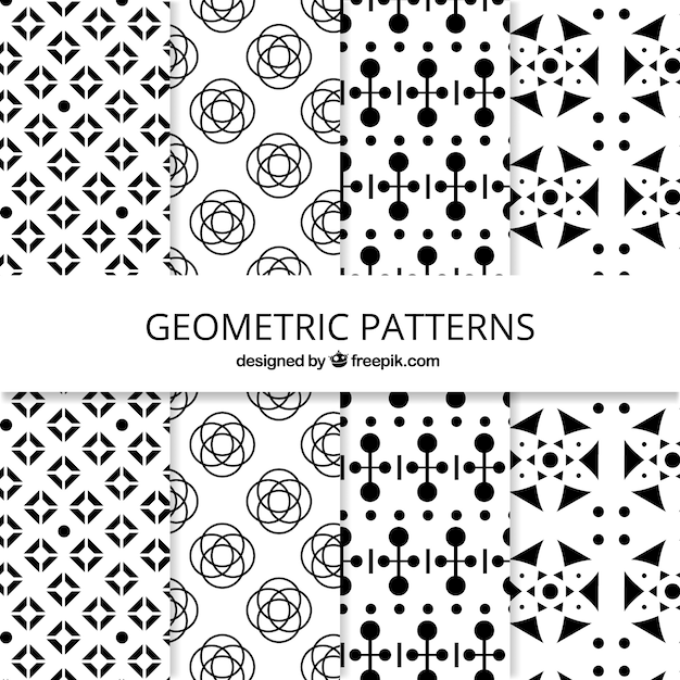 Black and white collection of geometric patterns
