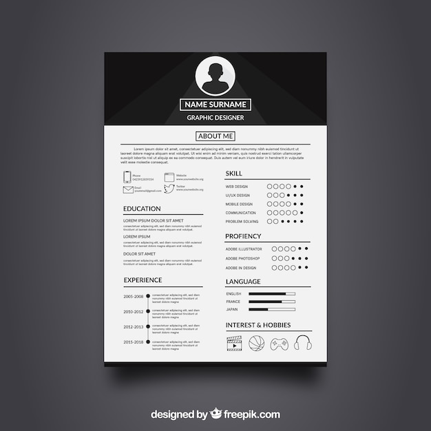 Modello di curriculum in bianco e nero