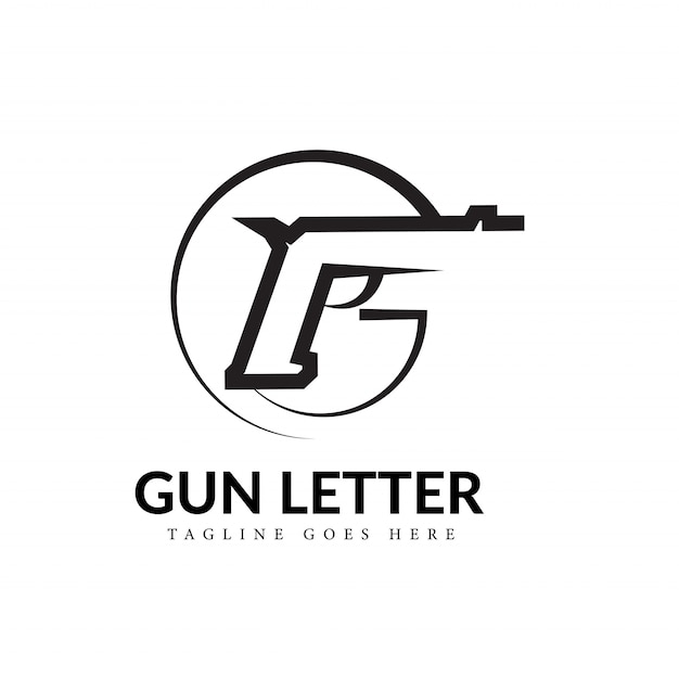 Black & White F Letter describe a Gun Line Art Logo Concept