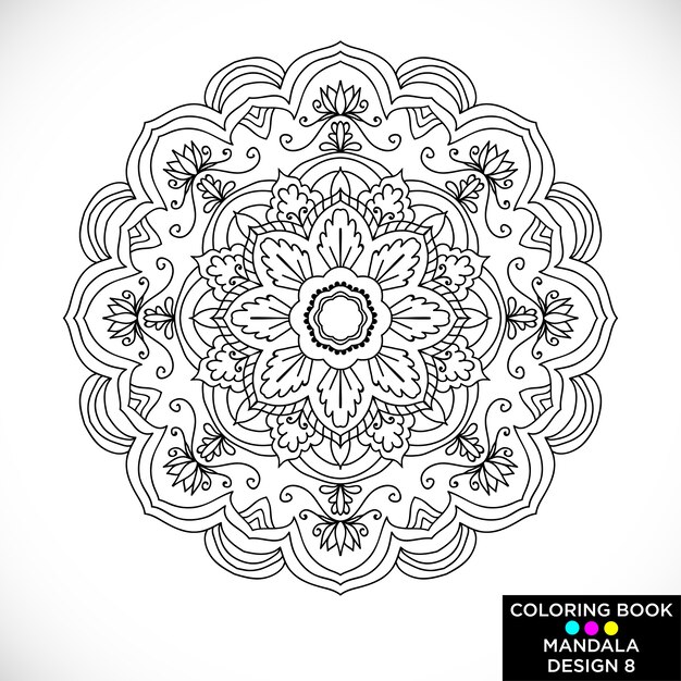 Black and white floral mandala for coloring book