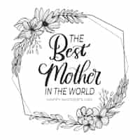 Vettore gratuito lettering floreale festa della mamma in bianco e nero