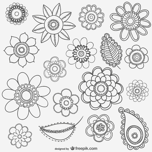 Free vector black and white flower drawings