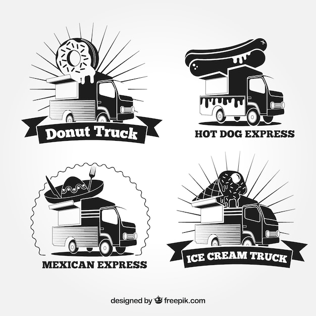 Black and white food truck logo collection