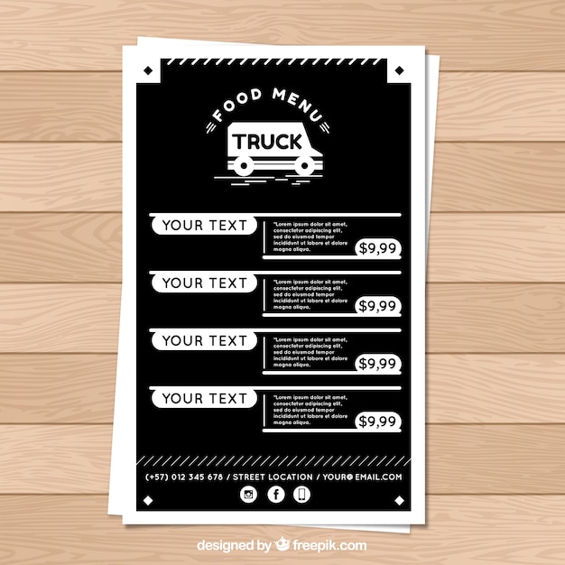 Black and white food truck menu