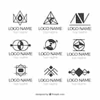 Free vector black and white geometric logos in monoline style