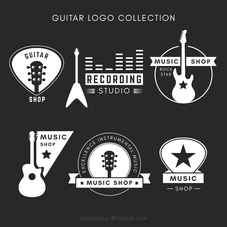 Free Vector black and white guitar logo collection