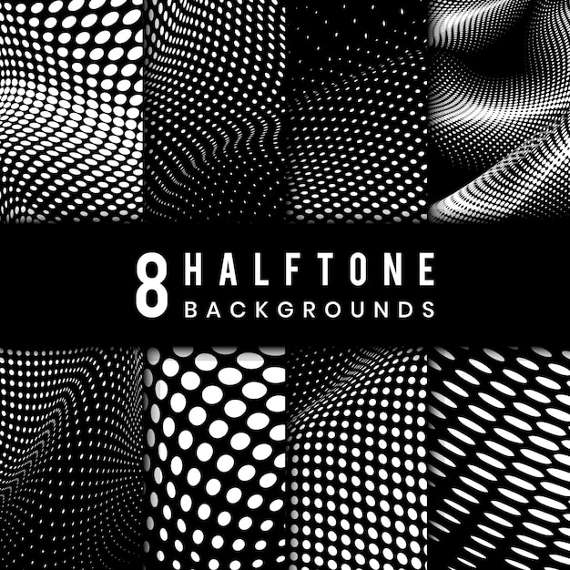 Black and white halftone background vector set