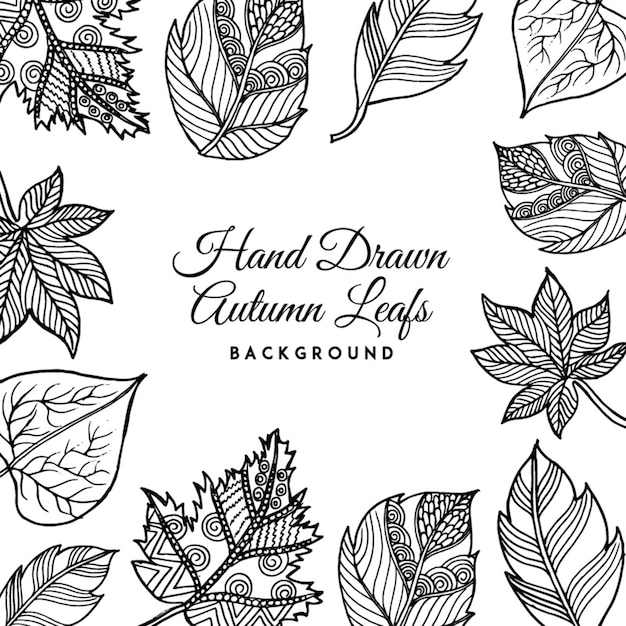 Vettore gratuito fondo disegnato a mano in bianco e nero delle foglie di autunno