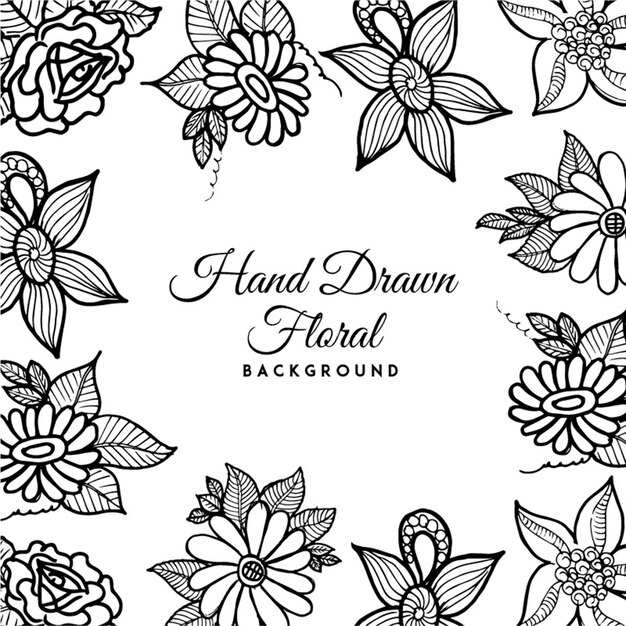 Black and White Hand Drawn Floral Background