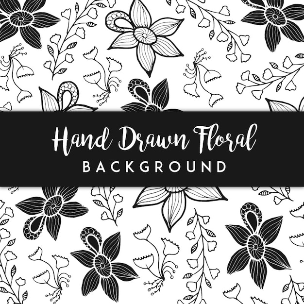 Black and white hand drawn floral background