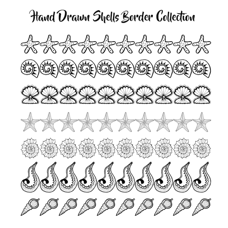 Free Vector  black and white hand drawn shells borders collection