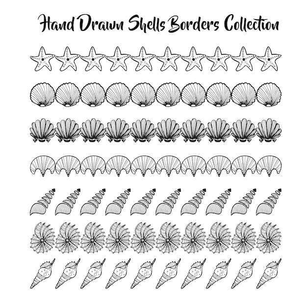  black and white hand drawn shells borders collection