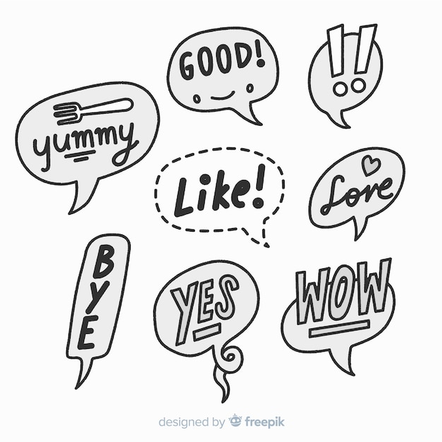 Free vector black and white hand drawn speech bubbles