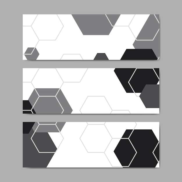 Vettori di banner modello esagono geometrico in bianco e nero impostato