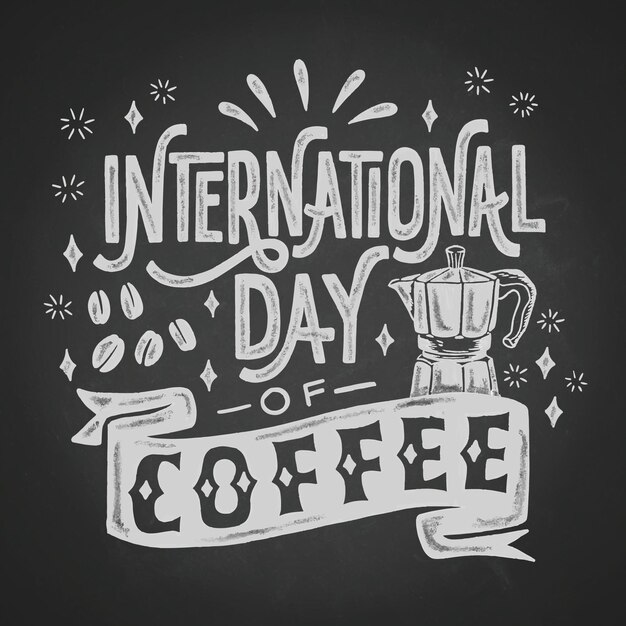 Black and white international day of coffee lettering