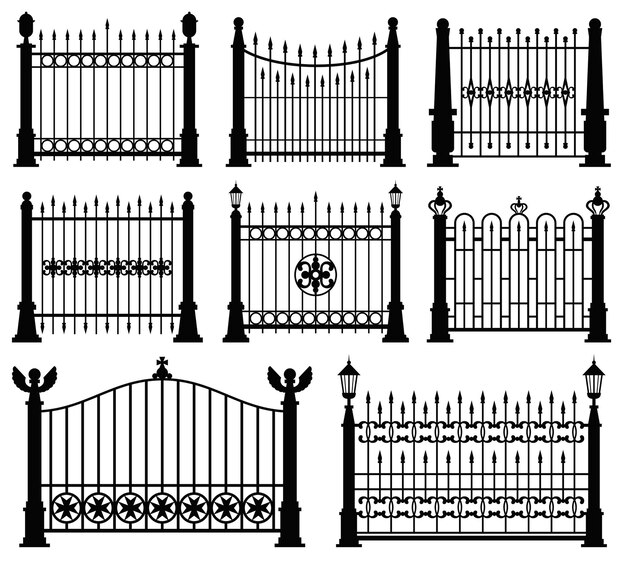 Черно-белые железные ворота и заборы